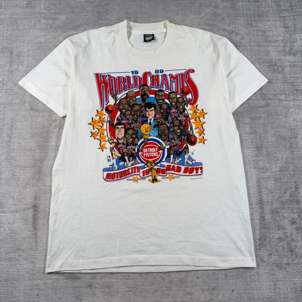 Detroit Pistons Shirt Mens XL White Vintage 1989 World Champs Bad Boys Caricture